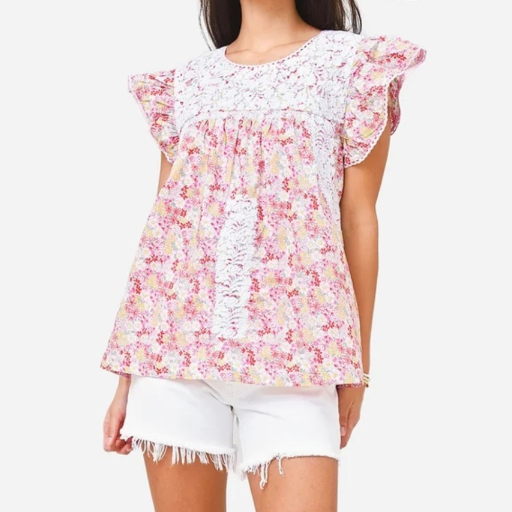 J. Marie Lila Ruffled Tunic Blouse with Embroidered Details Boho Festival Sz M